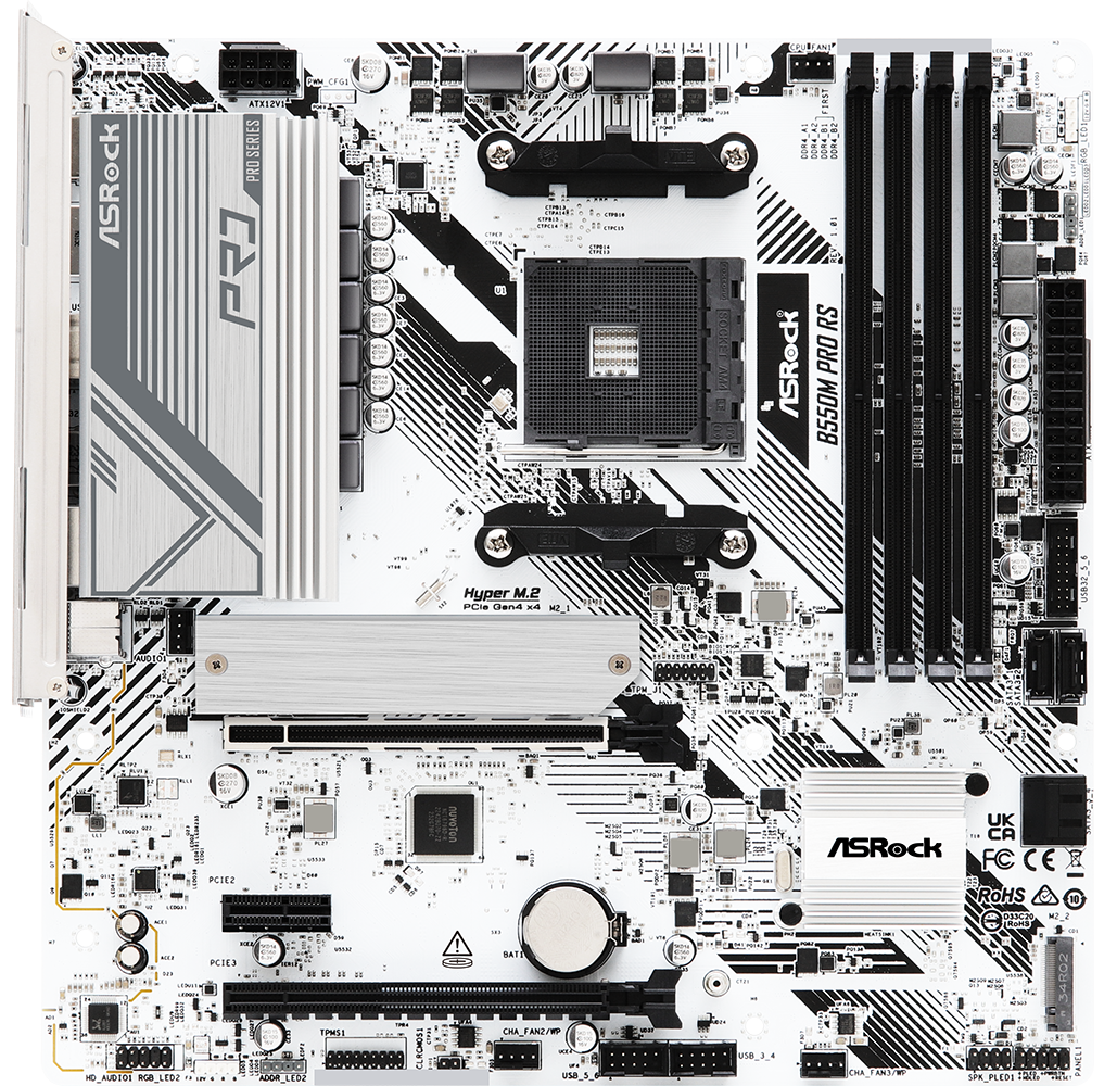 Материнская плата ASRock B550M Pro RS, AM4, AMD B550, 4xDDR4, 4xSATA, 2xM.2, 1xPCIe 4.0 x16, DisplayPort, HDMI, 1x2.5Gb LAN, 3x3.5 мм, 7.1, microATX