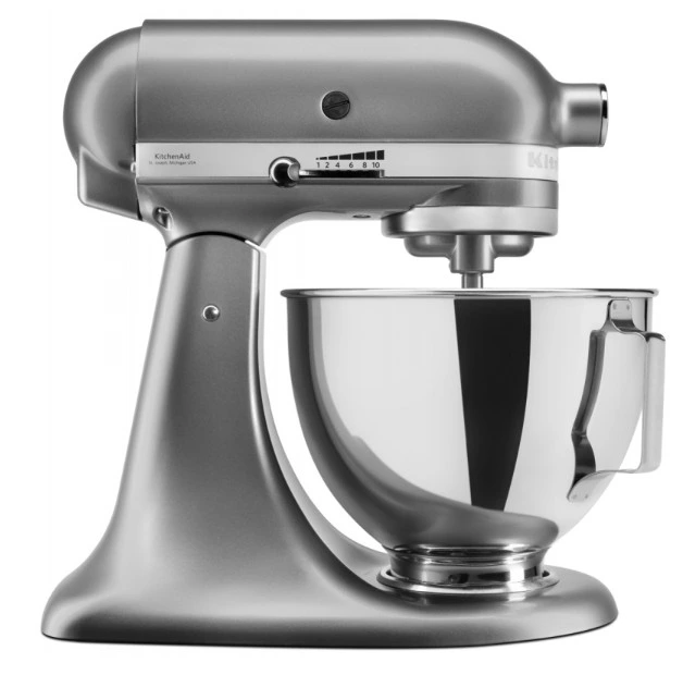 Настольный миксер KitchenAid 5KSM95PSECU планетарное смешивание, 10 скоростей, объем чаши 4.3 л, откидной блок, цвет серебристый