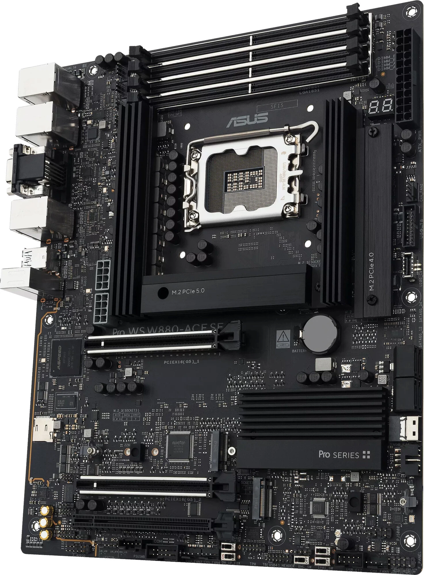 Материнская плата ASUS PRO WS W880-ACE SE, LGA1851, Intel W880, 4xDDR5, 4xSATA, 4xM.2, 1xPCIe 5.0 x16, 1xPCIe 5.0 x8, 1xPCIe 4.0 x16, 1xHDMI, 1xVGA, 3x2.5Gb LAN, 1xThunderbolt 4, 1xUSB-C 20Gbps, 6xUSB-A 10Gbps, 2x3.5 мм, 7.1, ATX, фото4