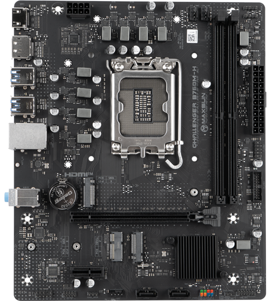 Материнская плата MAXSUN Challenger B760M-H, LGA 1700, Intel B760, 2xDDR4, 2xSATA, 2xM.2, 1xPCIe 4.0 x16, DisplayPort, HDMI, 1x1Gb LAN, 3x3.5 мм, 5.1, microATX