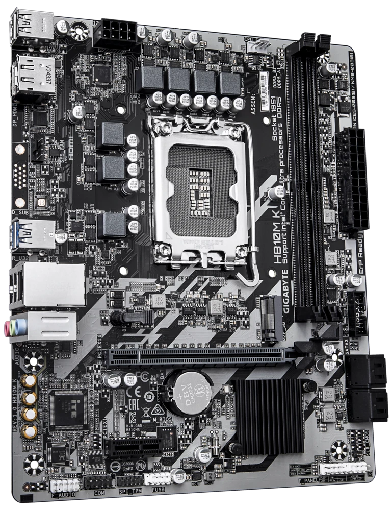 Материнская плата Gigabyte H810M K, LGA1851, Intel H810, 2xDDR5, 4xSATA, 1xM.2, 1xPCIe 4.0 x16, 1xPCIe 3.0 x1, 1xDP, 1xHDMI, 1x1Gb LAN, 2xUSB-A 5Gbps, 4xUSB-A 2.0, 3x3.5 мм, 7.1, mATX, фото2