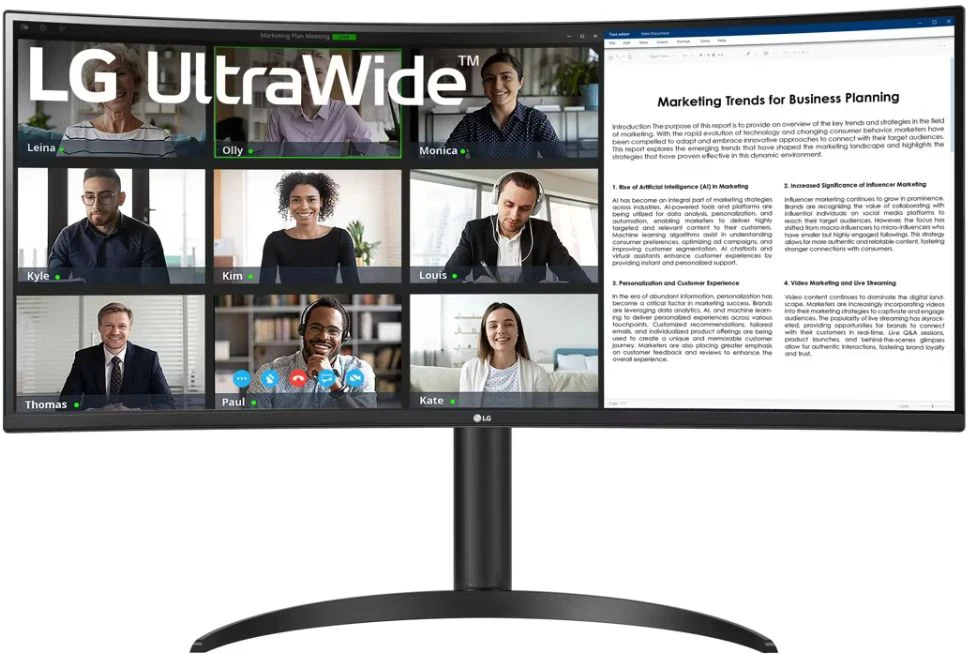 Монитор 34' LG UltraWide 34WR55QK-B VA 3440x1440, 100 Гц, 5 мс, 21:9, 300 кд/м², DP 1.4, 2xHDMI 2.0, USB Type-C, USB Hub, изогнутый экран (1800R), черный, фото2