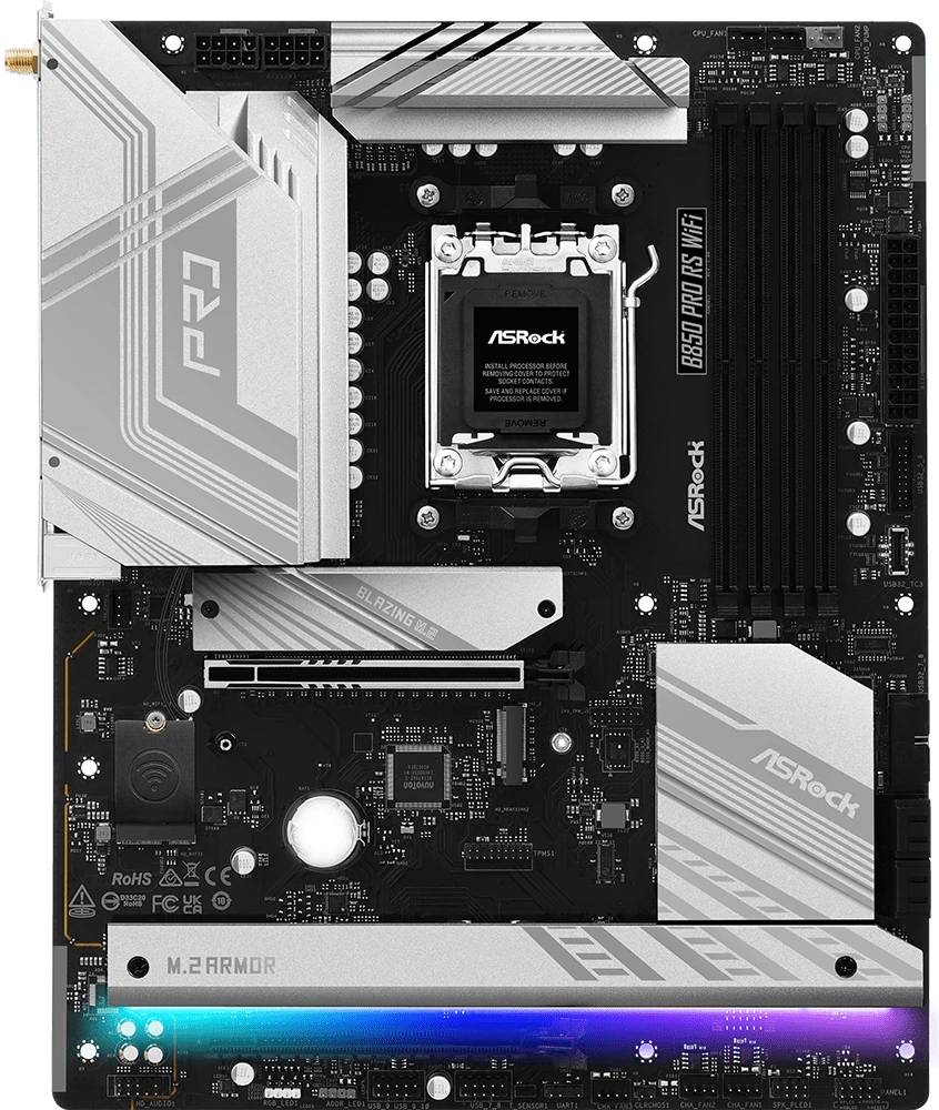 Материнская плата ASRock B850 PRO RS WIFI, AM5, AMD B850, 4xDDR5, 4xSATA, 4xM.2, 1xPCIe 5.0 x16, 1xPCIe 4.0 x4, 1xHDMI, 1xUSB-C, 1x2.5Gb LAN, Wi-Fi 6E, Bluetooth 5.2, 1xUSB-C 10Gbps, 1xUSB-C 5Gbps, 4xUSB-A 5Gbps, 6xUSB-A 2.0, 3x3.5 мм, 7.1, ATX, фото3