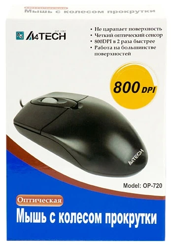 Мышь проводная A4Tech OP-720 черный, 1000 dpi, PS/2, кнопки - 3, вид 16