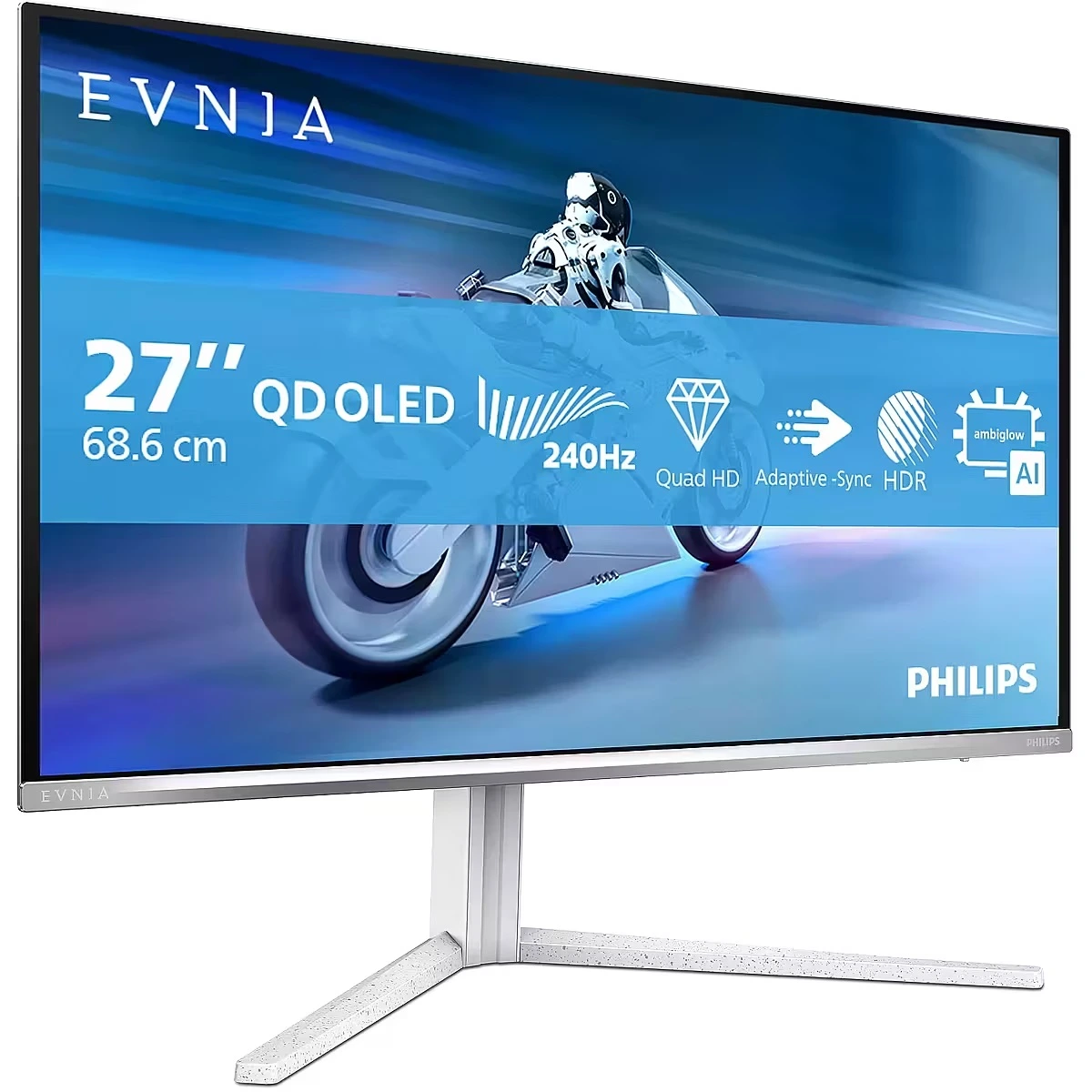 Монитор 26.5" Philips 27M2N6501L QD-OLED 2560x1440, 240 Гц, 0.03 мс, 16:9, 400 кд/м², 2xHDMI, DisplayPort, HDR, Flicker Free, белый, вид 2