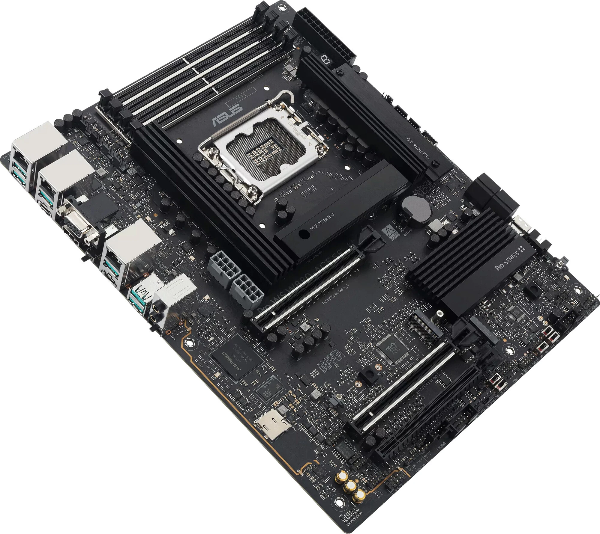 Материнская плата ASUS PRO WS W880-ACE SE, LGA1851, Intel W880, 4xDDR5, 4xSATA, 4xM.2, 1xPCIe 5.0 x16, 1xPCIe 5.0 x8, 1xPCIe 4.0 x16, 1xHDMI, 1xVGA, 3x2.5Gb LAN, 1xThunderbolt 4, 1xUSB-C 20Gbps, 6xUSB-A 10Gbps, 2x3.5 мм, 7.1, ATX, фото3