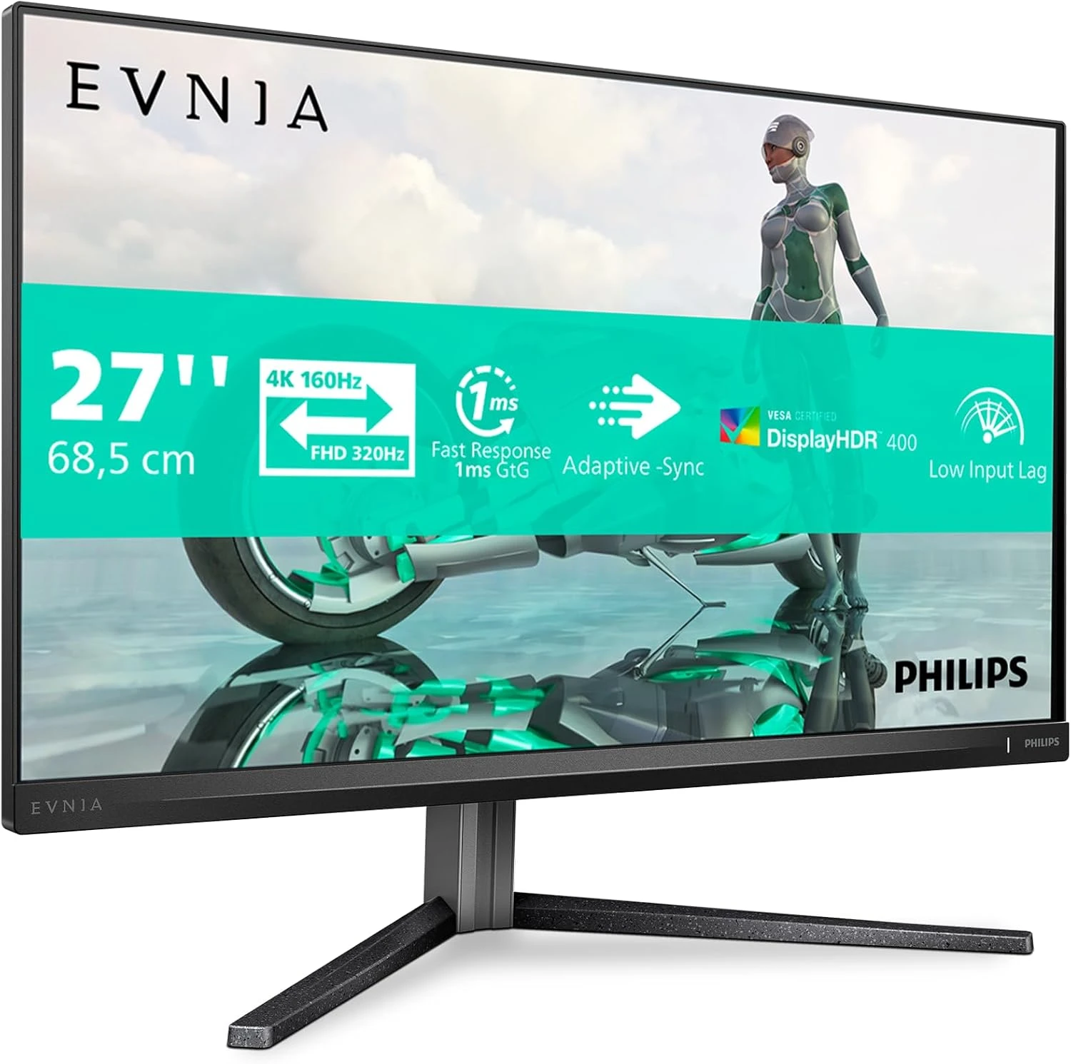 Монитор 27' Philips Evnia 27M2N3800A/01 Fast IPS 3840x2160, 160 Гц, 0.5 мс, 16:9, 450 кд/м², 2xHDMI 2.1, DP 1.4, 3.5 Jack, DisplayHDR 400, G-Sync, Adaptive-Sync, динамики (2x2 Вт), VESA 100x100, черный, фото2