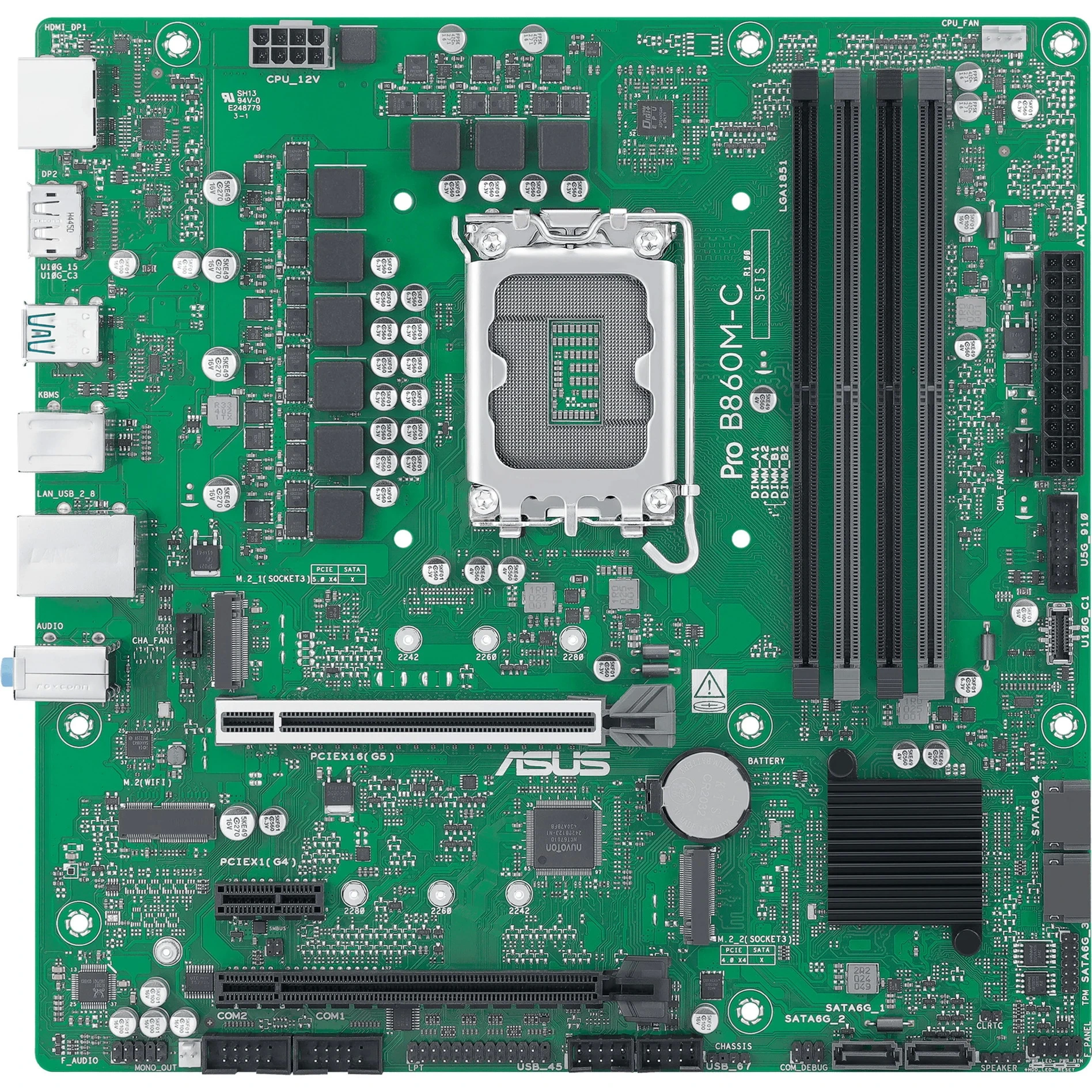 Материнская плата ASUS Pro B860M-C-CSM, LGA1851, Intel B860, 4xDDR5, 4xSATA, 2xM.2, 1xPCIe 5.0 x16, DisplayPort, HDMI, 1x1Gb LAN, 3x3.5 мм, 7.1, microATX, фото2