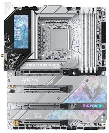 Материнская плата Maxsun iCraft Z890 Arctic, LGA1851, Intel Z890, 4xDDR5, 4xSATA, 4xM.2, 2xPCIe 5.0 x16, 2xPCIe 4.0 x4, 1xDP, 1xHDMI, 1x5Gb LAN, Wi-Fi 7, Bluetooth 5.4, 2xUSB-C 40Gbps, 9xUSB-A 10Gbps, 1xUSB-C 20Gbps, 3x3.5 мм, 7.1, ATX