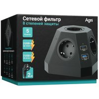 Сетевой фильтр AGNI TP-VH4U5E-PD2-2m-black черный