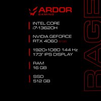 17.3" Ноутбук ARDOR Gaming RAGE R17-I7ND404 черный
