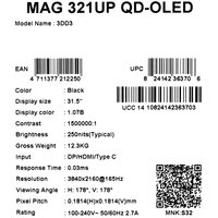 31.5" Монитор MSI MAG 321UP QD-OLED черный