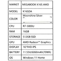 16" Ноутбук Tecno Megabook K16S серебристый