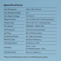 Комплект вентиляторов Thermaltake CT140 EX ARGB Sync Hydrangea Blue [CL-F197-PL14BU-A] голубой