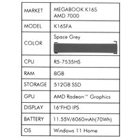 16" Ноутбук Tecno Megabook K16SFA серый