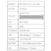15.6" Noutbuk Tecno Megabook K15SDA kulrang