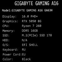 16" Laptop GIGABYTE GAMING A16 3TH black