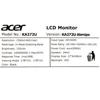 27" Монитор Acer KA272UAbmipx черный