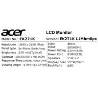 27" Монитор Acer EK271KL1Mbmiipx черный