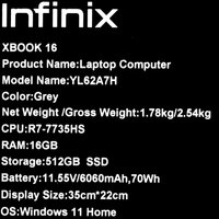 16" Ноутбук Infinix XBOOK 16 YL62A7H серый