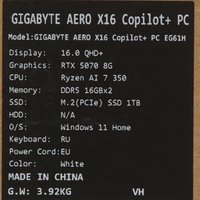 16" Noutbuk GIGABYTE AERO X16 1WH oq