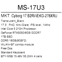 17.3" Laptop MSI Cyborg 17 B2RWEKG-278XRU black