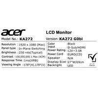 27" Монитор Acer KA272G0bi черный