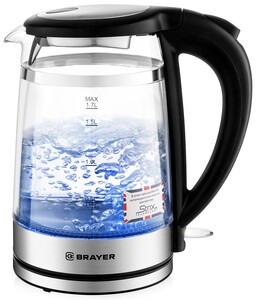 Изображение товара Электрочайник BRAYER BR1062 серебристый 1.7 л мощность 2200 Вт стекло