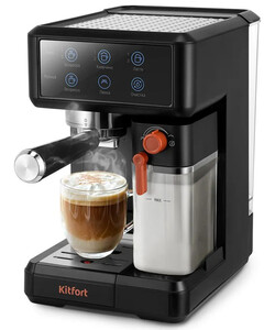 Изображение товара Кофеварка Kitfort KT-7554 черная с капучинатором и 20 Бар