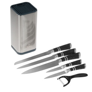 Изображение товара Набор Rashel R-0220: овощной, разделочный, универсальный, хлебный ножи на подставке