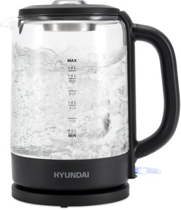 Изображение товара Электрочайник Hyundai HYK-G3402 черный 1.7 л автоматическое отключение стеклянный корпус