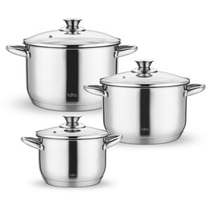 Изображение товара Набор кастрюль LARA Афина LR02 128 из нержавеющей стали, 3 предмета для индукционных плит