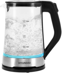 Изображение товара Электрочайник Hyundai HYK-G3401 черный стеклянный с подсветкой и фильтром накипи