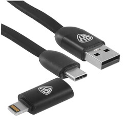 Изображение товара Кабель плоский BY Lightning 8-pin, USB Type-C - USB 2.0 Type-A черный 1 м