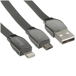 Изображение товара Кабель плоский Hoco Lightning 8-pin, micro USB - USB 2.0 Type-A серый 1.3 м
