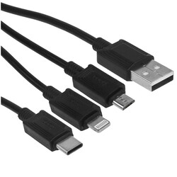 Изображение товара Кабель круглый Hoco Lightning 8-pin, micro USB, USB Type-C - USB 2.0 Type-A черный 1 м