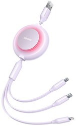 Изображение товара Кабель автосмотка Baseus Lightning 8-pin, micro USB, USB Type-C - USB 2.0 Type-A фиолетовый 1.1 м