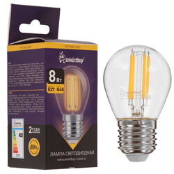 Изображение товара Лампа филаментная Smartbuy G45-8Вт/3000К/E27