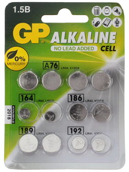 Изображение товара Набор батареек GP Alkaline LR41 (AG3/G3/LR736/392A/192), LR43 (AG12/G12/LR1142/386A/186), LR44 (AG13/G13/LR1154/357A/A76), LR54 (AG10/G10/LR1130/389A/189)