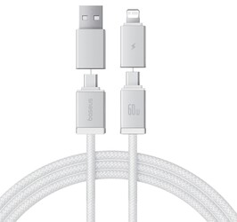 Изображение товара Кабель круглый Baseus Lightning 8-pin, USB Type-C - USB 2.0 Type-A, USB Type-C белый 1 м