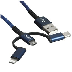 Изображение товара Кабель круглый PERO Lightning 8-pin, micro USB, USB Type-C - USB 2.0 Type-A синий 1 м