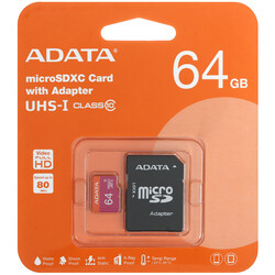 Изображение товара Карта памяти ADATA Premier microSDXC 64 ГБ [AUSDX64GUICL10-RA1]