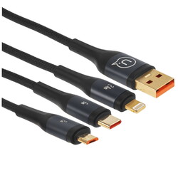 Изображение товара Кабель круглый USAMS Lightning 8-pin, micro USB, USB Type-C - USB 2.0 Type-A черный 1 м