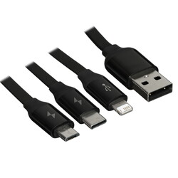 Изображение товара Кабель автосмотка Baseus Lightning 8-pin, micro USB, USB Type-C - USB 2.0 Type-A черный 1.1 м