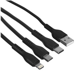 Изображение товара Кабель круглый AXXA Lightning 8-pin, micro USB, USB Type-C - USB 2.0 Type-A черный 1.2 м