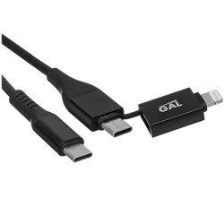 Изображение товара Кабель круглый GAL Lightning 8-pin, USB Type-C - USB Type-C черный 1 м