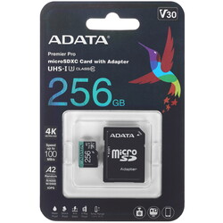 Изображение товара Карта памяти ADATA Premier Pro microSDXC 256 ГБ [AUSDX256GUI3V30SA2-RA1]