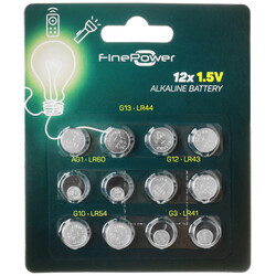Изображение товара Набор батареек FinePower LR41 (AG3/G3/LR736/392A/192), LR43 (AG12/G12/LR1142/386A/186), LR44 (AG13/G13/LR1154/357A/A76), LR54 (AG10/G10/LR1130/389A/189)