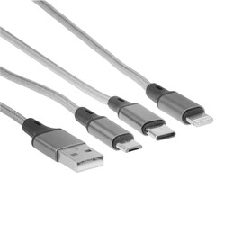 Изображение товара Кабель круглый GAL Lightning 8-pin, micro USB, USB Type-C - USB 2.0 Type-A серый 1.2 м
