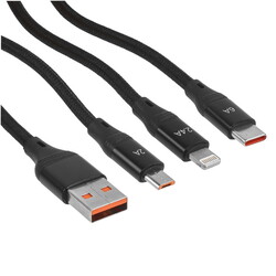 Изображение товара Кабель круглый Hoco Lightning 8-pin, micro USB, USB Type-C - USB 2.0 Type-A черный 1.2 м